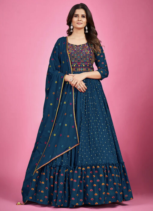 Navy Blue Embroidered Anarkali Suit