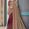 Wine And Dusty Green Embroidered Border Saree