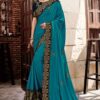 Teal Embroidered Border Saree
