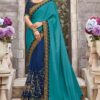 Teal And Blue Embroidered Border Saree