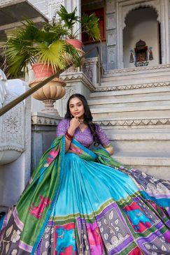 Alternative view of Lehenga Choli Draped In Tradition, Shining In Silk sky blue color