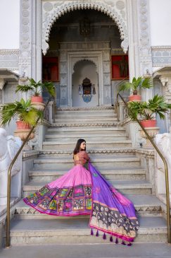 Alternative view of Lehenga Choli Draped In Tradition, Shining In Silk in pink color