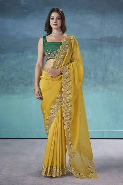 Yellow Color Beautiful PArtywear saree