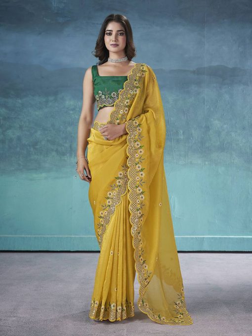 Yellow Color Beautiful PArtywear saree