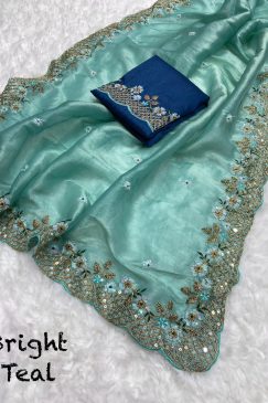 Alternative view of Bright Teal Color Beautiful PArtywear saree