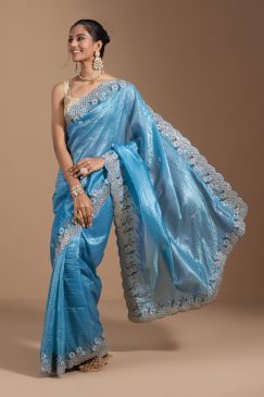 Ocean Blue Color Beautiful PArtywear saree