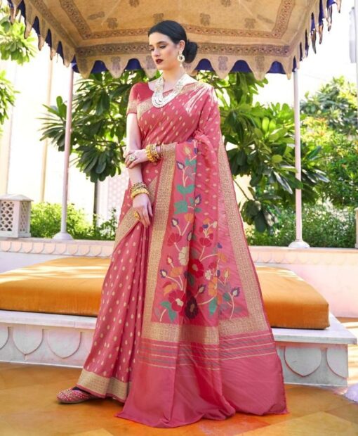 Traditional Pink Weaved Kawach Silk Saree
