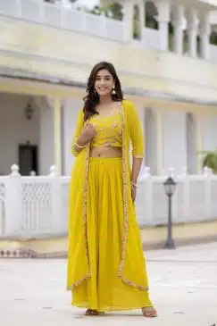Embroidered Choli And Shrug With Flared Palazzo