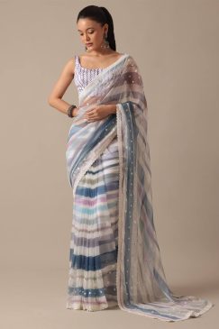 Multi Color Beautiful Saree in Georgette Fabric with Embroidery work