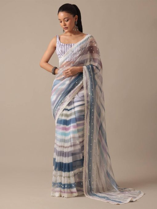 Multi Color Beautiful Saree in Georgette Fabric with Embroidery work