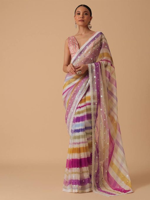 Multi Color Beautiful Saree in Georgette Fabric with Embroidery works