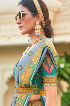 Alternative view of Turquoise Smooth Silk Woven Lehenga Choli
