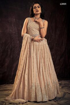Peach Georgette Embroidered Anarkali Suit