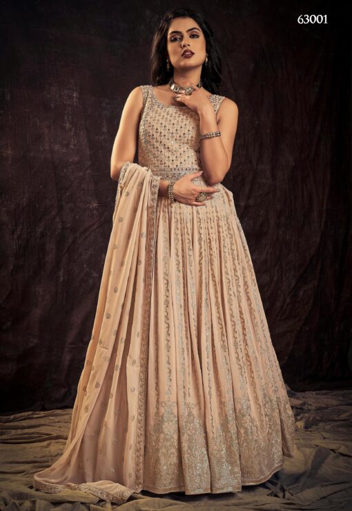 Peach Georgette Embroidered Anarkali Suit