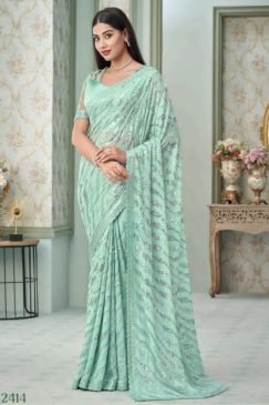 Turquoise Georgette Party Wear Saree