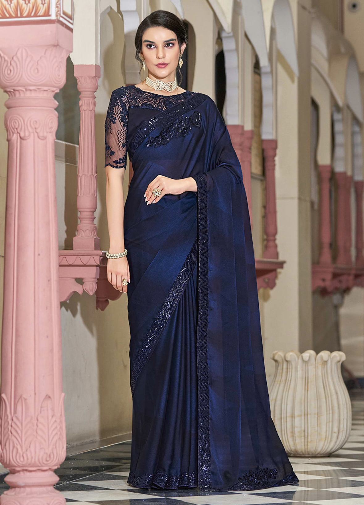 Sky blue deals saree party wear