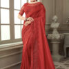 Red Fancy Silk Saree With Fringe Detail