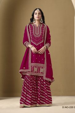 Rani Pink Color Heavy Sharara Wedding Wear Suit For Family Function