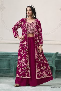 Maroon Color Beautiful Partywear Top BLouse Plazo in Georgette Fabric