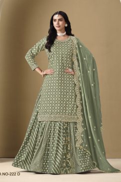 Green Color Beautiful Partywear Top + lehenga Dress