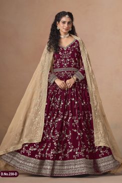 Maroon Color Beautiful Anarkali Dress in Georgette Fabric
