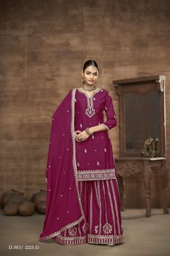 Alternative view of Maroon Color Beautiful Partywear Dress in Chinon Silk Fabric