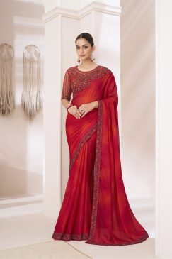 Chiffon Fabric Beautiful Saree in Red