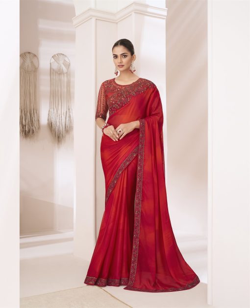 Chiffon Fabric Beautiful Saree in Red