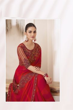 Alternative view of Chiffon Fabric Beautiful Saree in Red