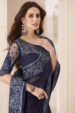 Alternative view of Chiffon Fabric Beautiful Saree in Blue