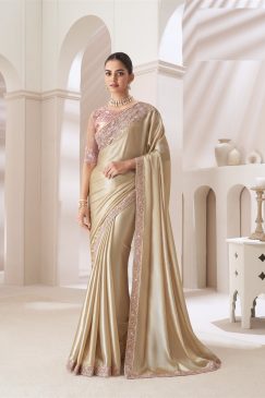 Chiffon Fabric Beautiful Saree in White Cream