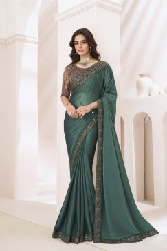 Silk Pattern Georgette saree in Greenish Cyan Color