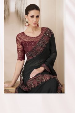 Alternative view of Silk Chiffon Saree in Black