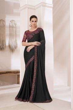 Silk Chiffon Saree in Black