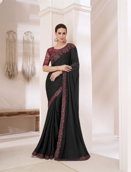 Silk Chiffon Saree in Black