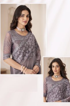 Alternative view of Grey Color Sparkle Sartin Silk Saree