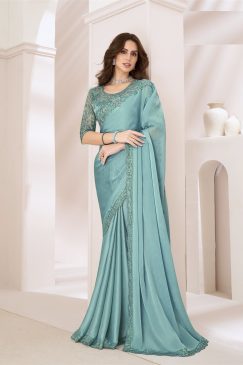 Sartin Georgette silk Saree in Light Blue