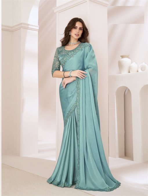 Sartin Georgette silk Saree in Light Blue