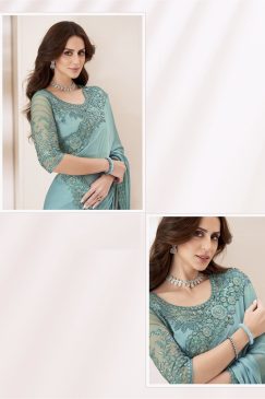 Alternative view of Sartin Georgette silk Saree in Light Blue