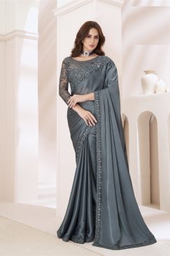 Majestic Sartin Georgette silk saree in Grey