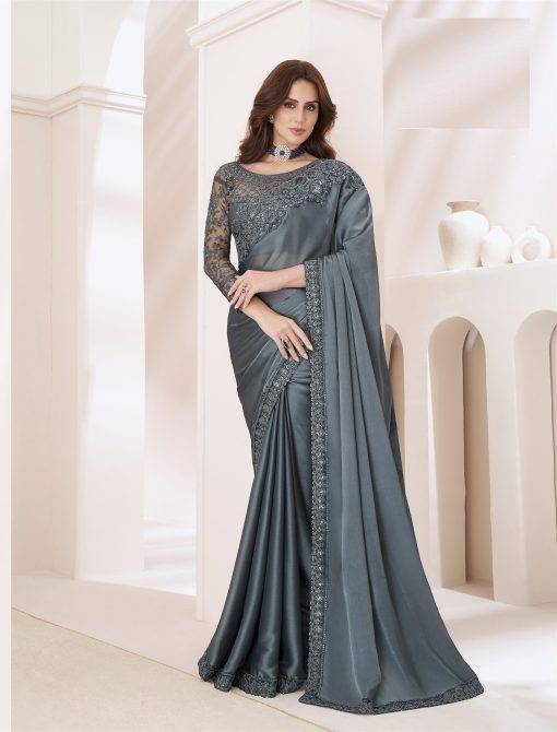 Majestic Sartin Georgette silk saree in Grey
