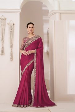Cherry Sartin Chiffon Saree in Burgendy Color
