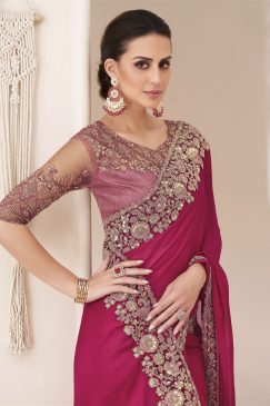 Alternative view of Cherry Sartin Chiffon Saree in Burgendy Color