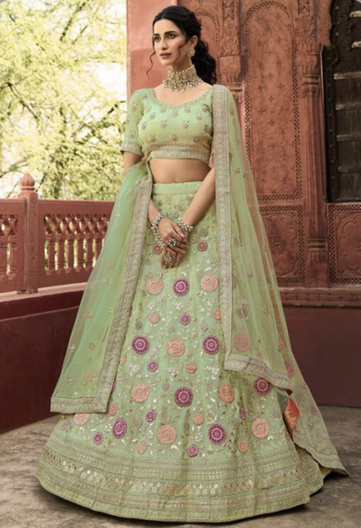 Pista Green Organza Silk Lehenga Choli