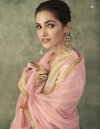 Soft Pink Embroidered Anarkali Suit With Choker Dupatta