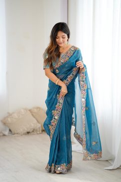 Alternative view of Blue Color Beautiful Silk Fabric Saree