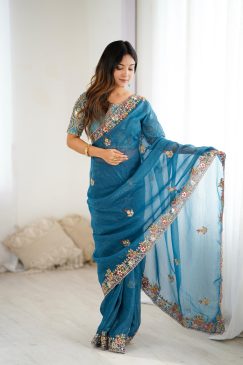 Blue Color Beautiful Silk Fabric Saree