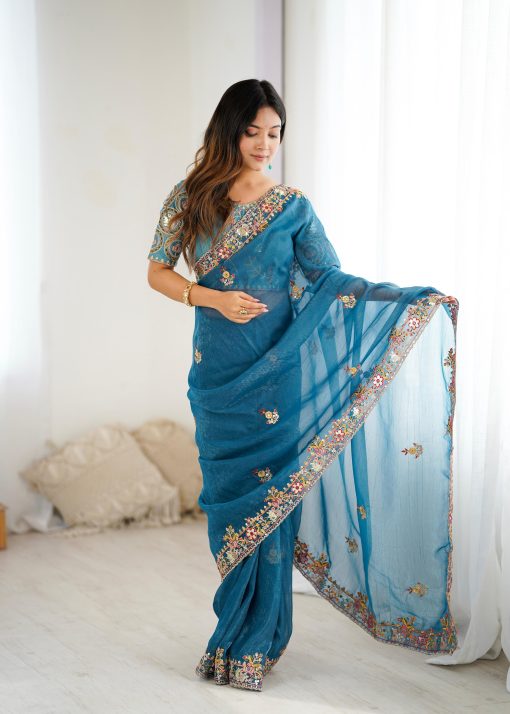 Blue Color Beautiful Silk Fabric Saree