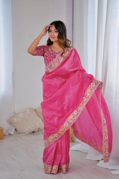 Pink Color Beautiful Silk Fabric Saree