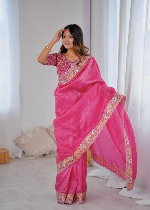 Pink Color Beautiful Silk Fabric Saree